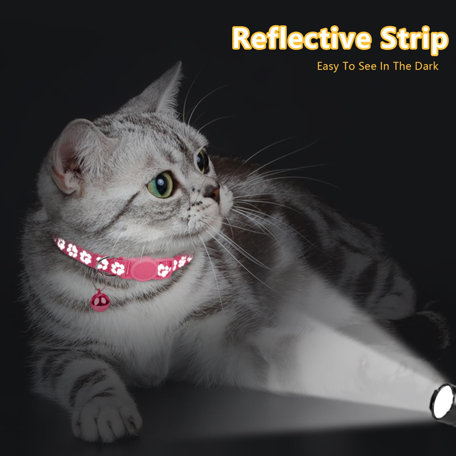 Taglory Reflective Cat Collars Breakaway With Bell, 2-Pack Girl Boy Pet Kitten Collar Adjustable 7.5-12.5 Inch, Pink