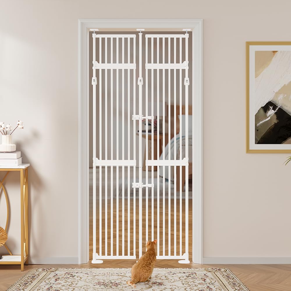 unipaws 86 High Extra Tall Cat Gate, Auto Closing and No Drilling Safety Gate for Doorway Hallway Stairs, Cat Dog Proof, Fit for