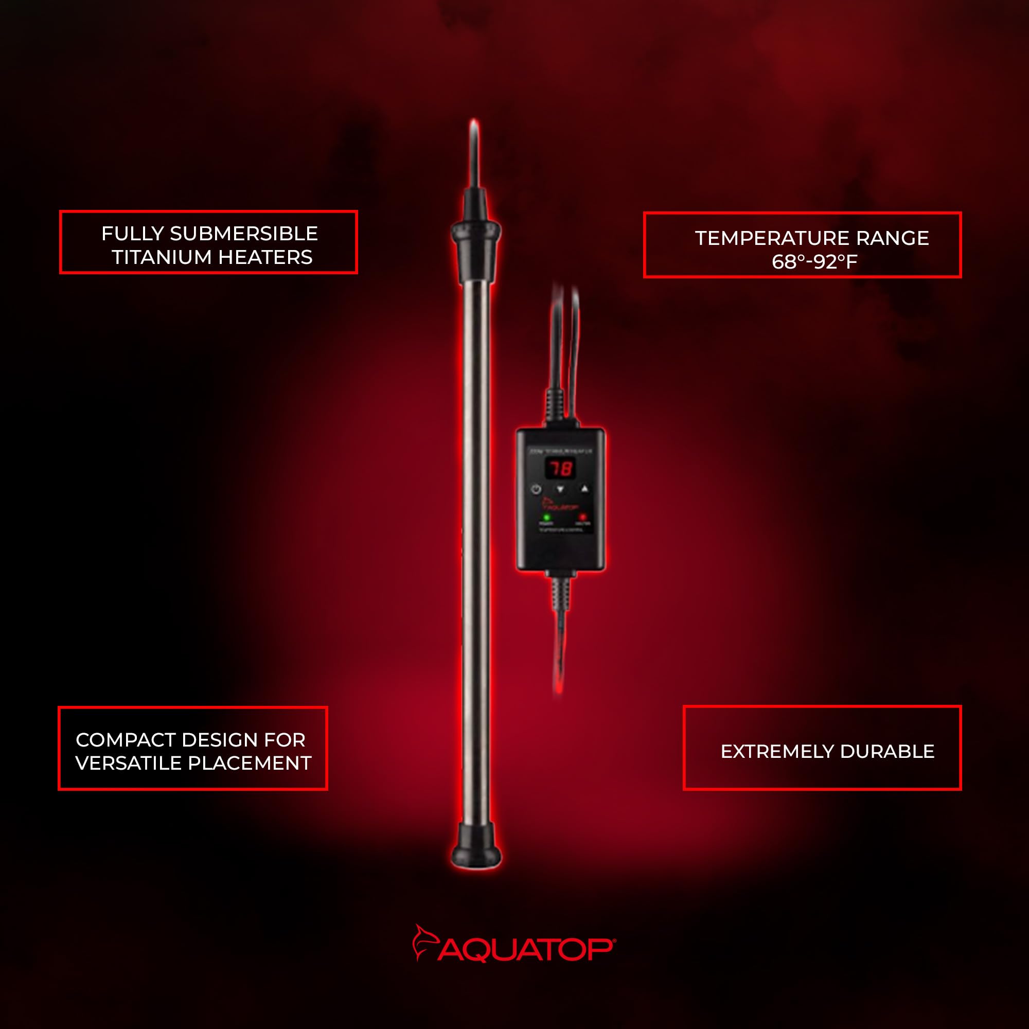 Aquatop 500W Titanium Heater With Controller – Fully Submersible - Up To 150 Gal – 68-92°F Adjustable Temperature – Ideal For Turtles & Large Fish