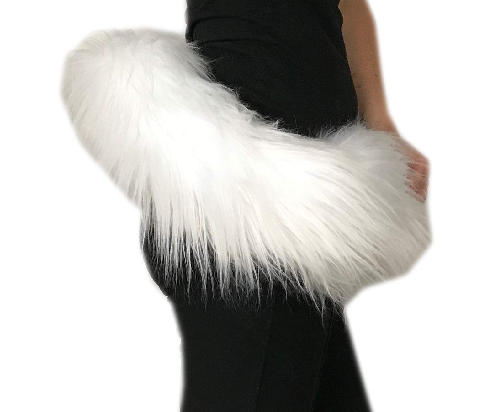 Bianna Creations Long Faux Fur Animal Luxury Tail, Cosplay Fursuit Fursona,Costume Dress Up Pet Play Furry Accessory (20', Whit