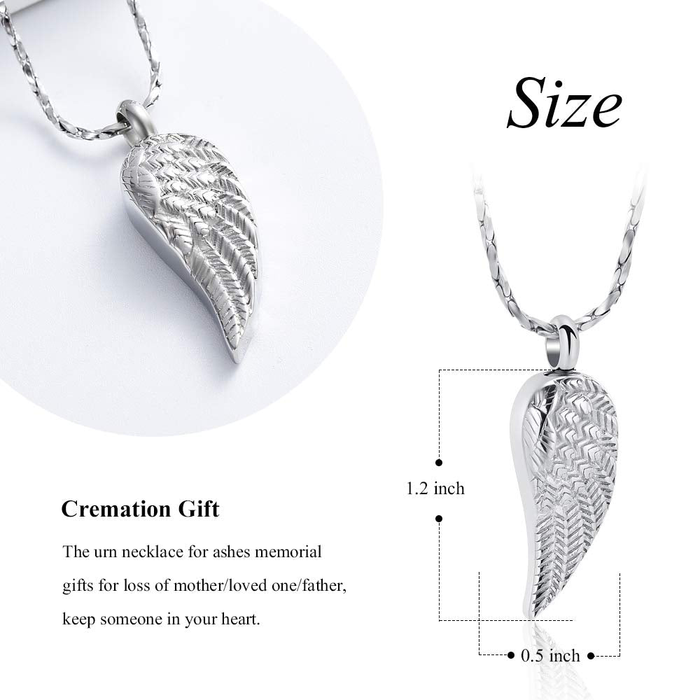 Imrsanl Angel Wings Cremation Jewelry For Ashes Pendant Stainless Steel Keepsake Memorial Urn Necklace For Human/Pets (Silver)