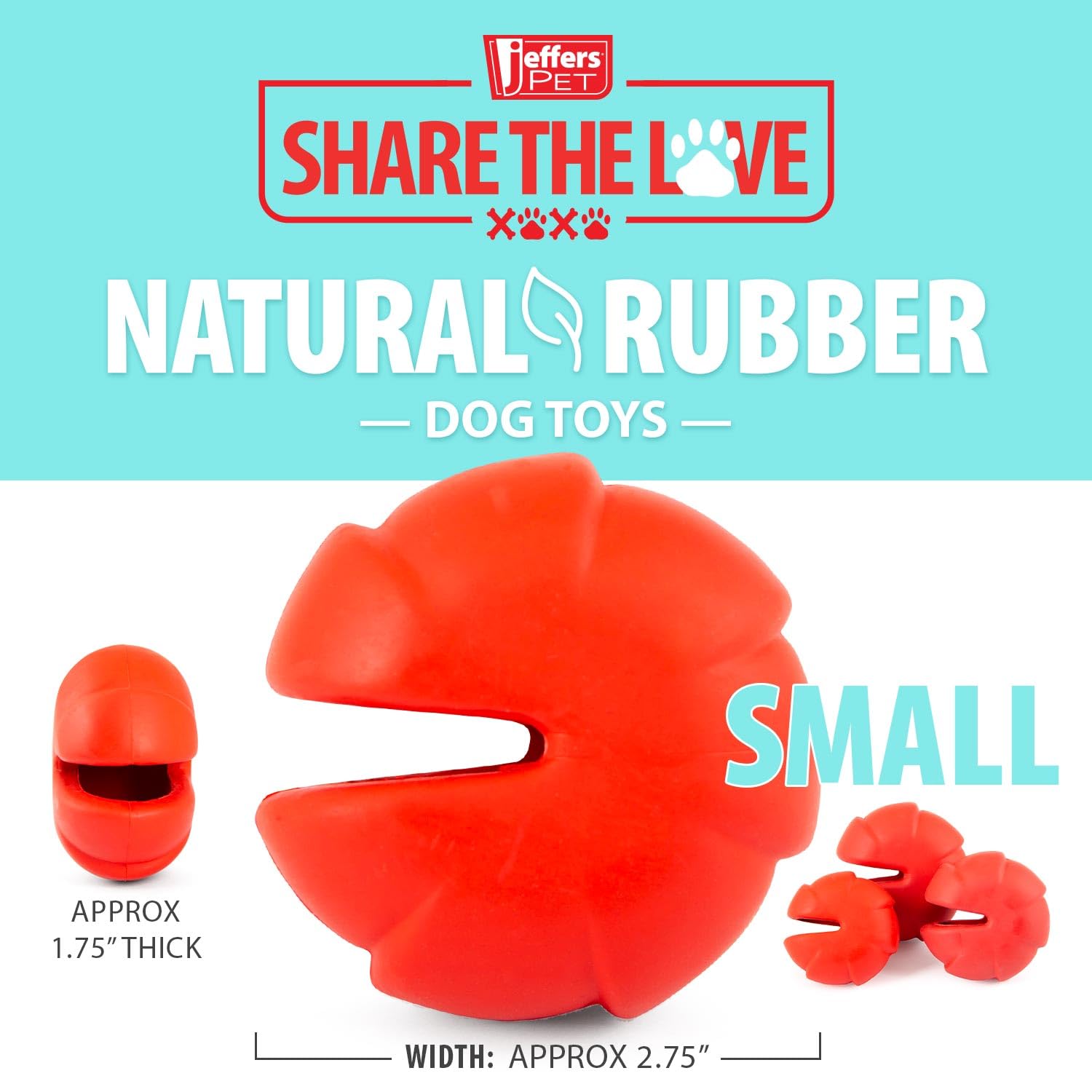 Jeffers Pet Natural Rubber Dog Chew Toy - Red Millipede, Small - Treat Dispensing, Vanilla Scent, Durable, Non-Toxic, Dishwasher