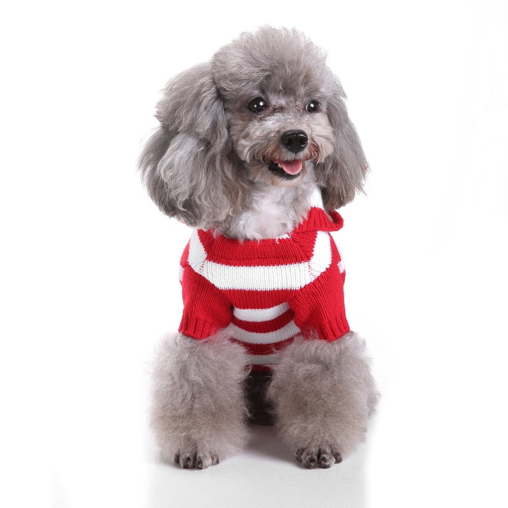 S-Lifeeling Red And White Striped Dog Sweater Holiday Halloween Christmas Pet Clothes Soft Comfortable Dog Clothes