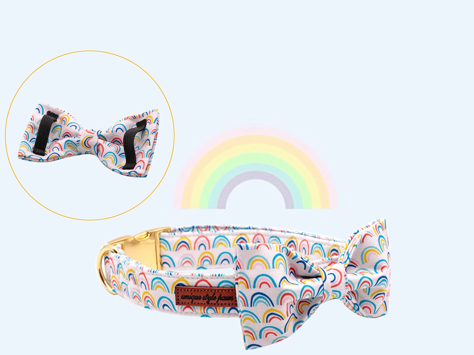 Unique Style Paws Rainbow Colorful Dog Collar With Bow Pet Gift Adjustable Soft And Comfy Bowtie Collars For Small Medium Large Dogs (Xs)