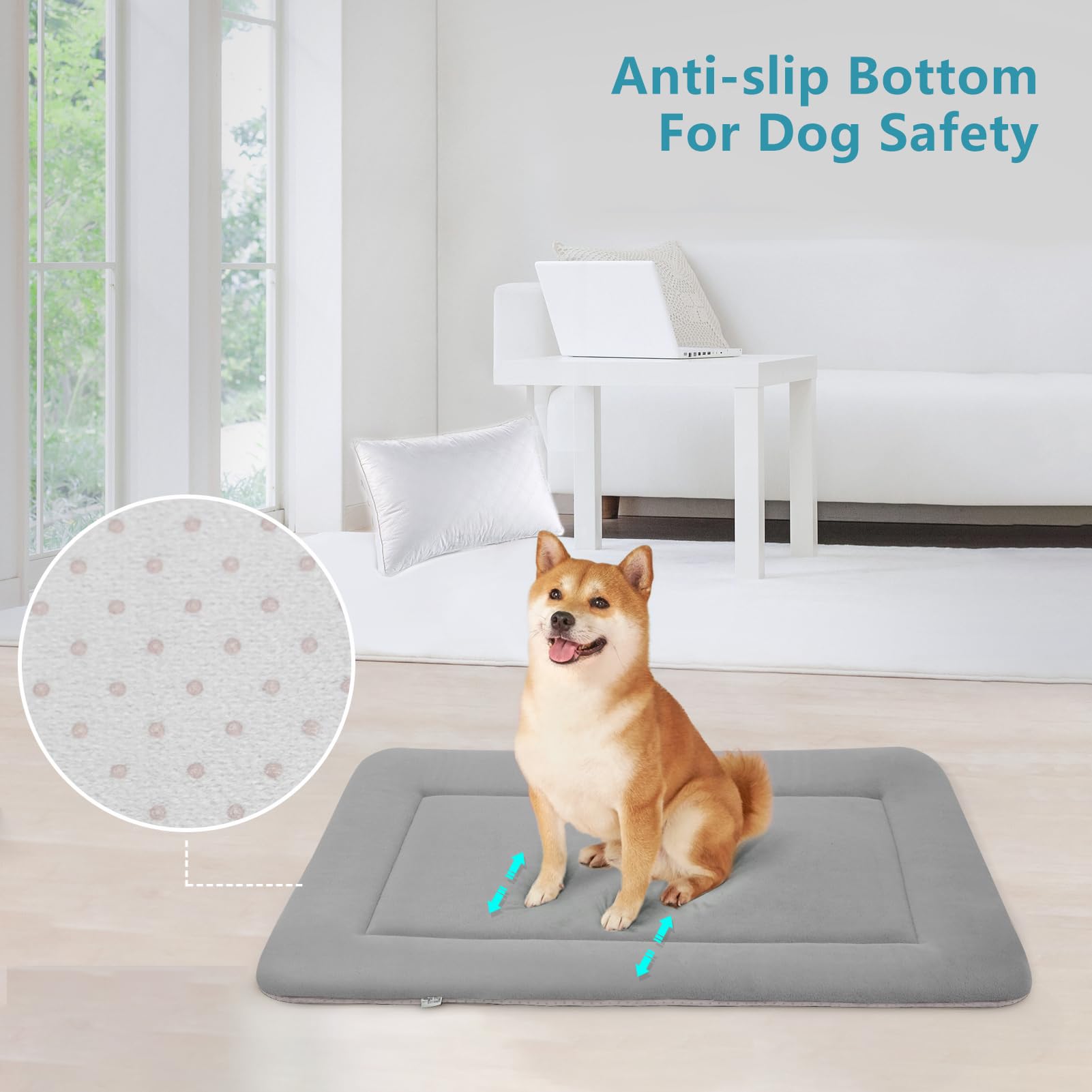 Magic Dog Bed - Soft Crate Pad Mat For Medium/Large Dogs, 36 Inch Machine Washable Kennel Pad With Non-Slip Bottom, Gray