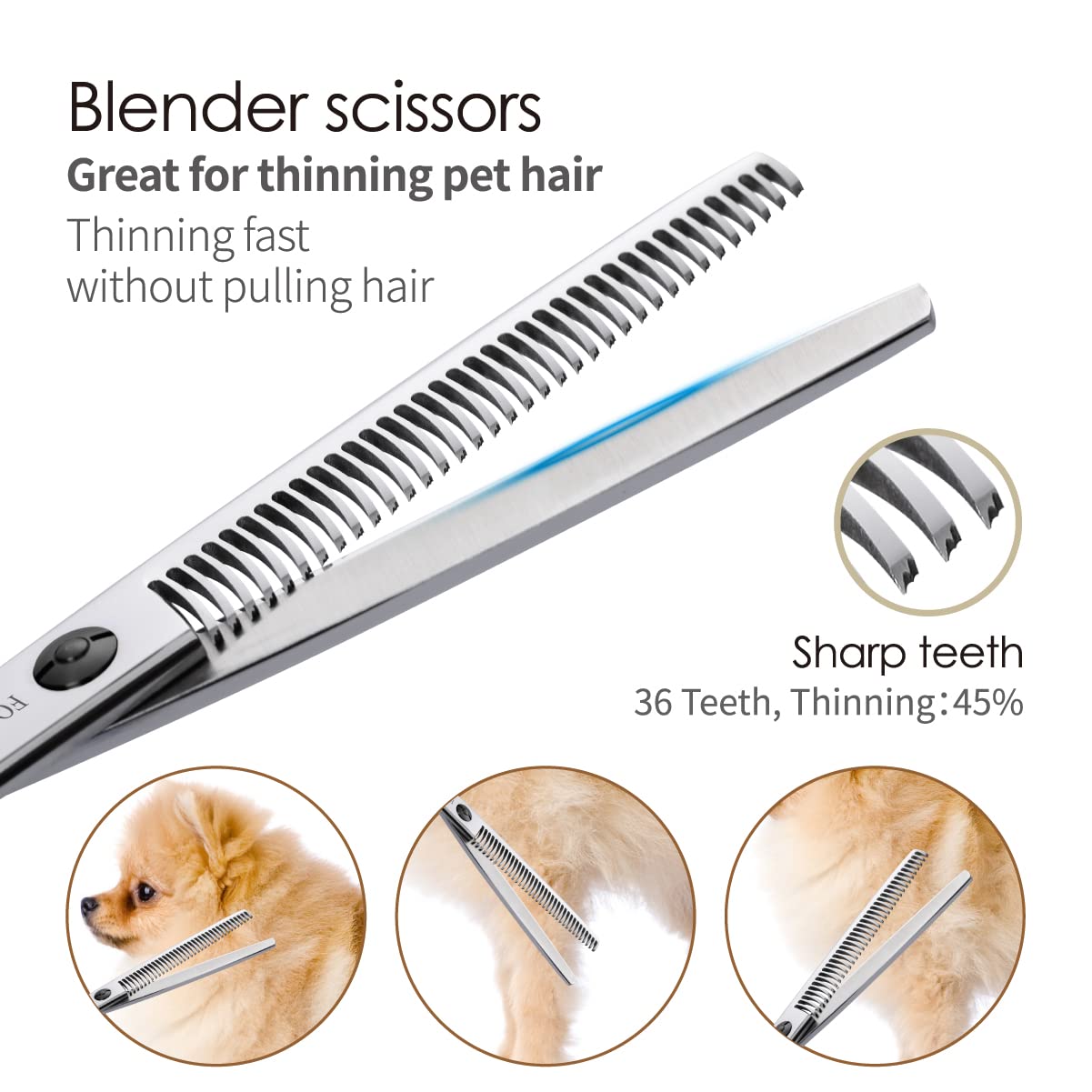 Fogosp Dog Grooming Scissors Kit 4Pcs 7 Inch Professional Dog Grooming Shears Set Curved Thinning Straight Chunkers For Dogs Cat