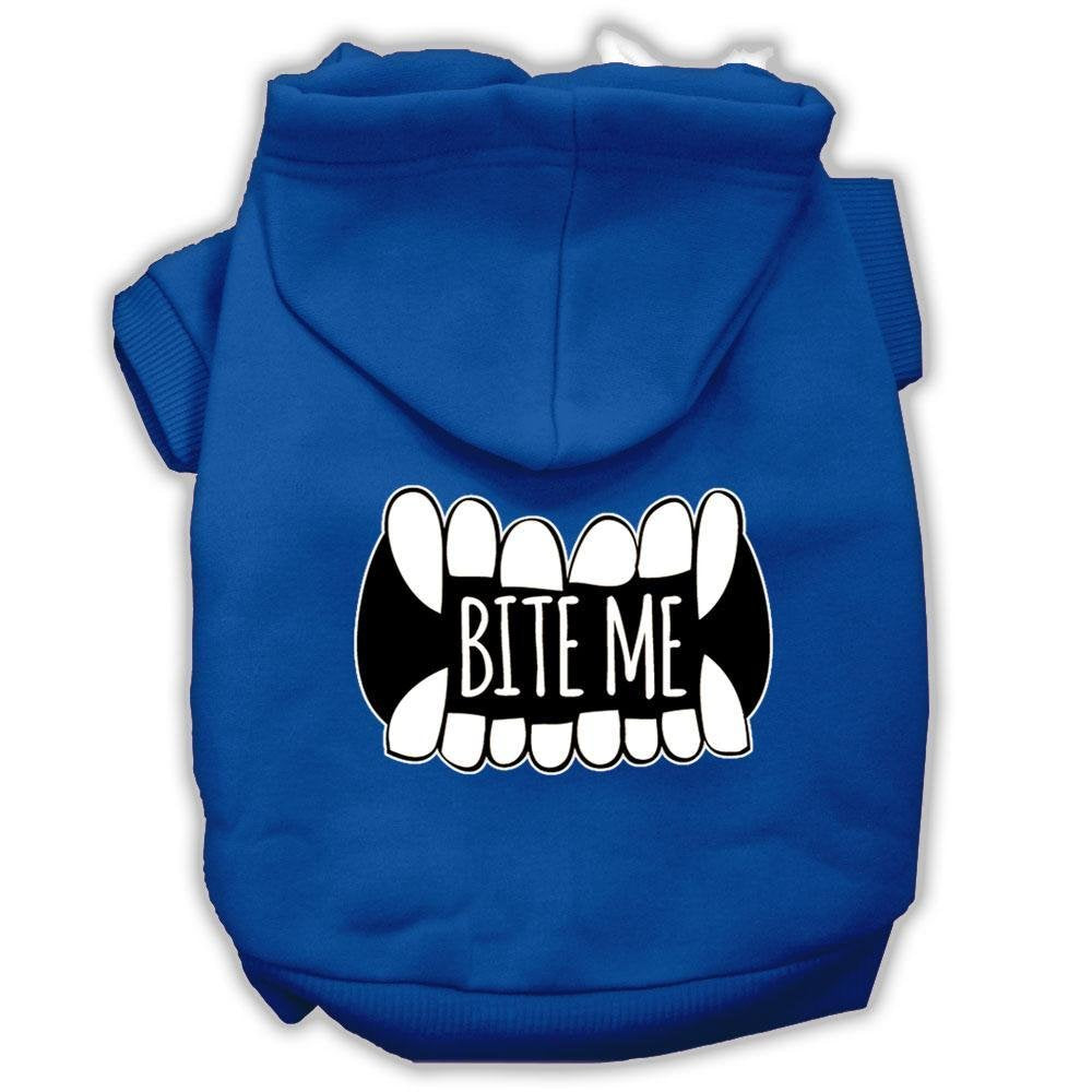 Pet, Dog & Cat Hoodie Screen Printed, 'Bite Me' Blue Md (6-10 Lbs.)