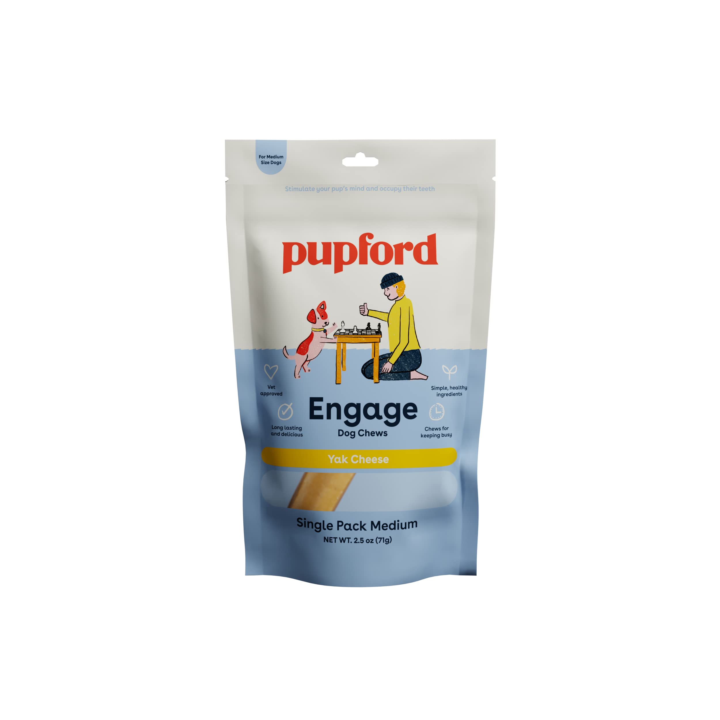 Pupford Yak Cheese Chews for Dogs & Teething Puppies, Natural, Long-Lasting Himalayan Dental Treats (Single Pack Medium)