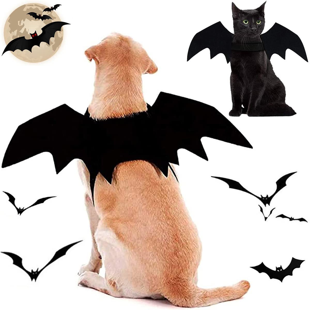 Brocarp Dog Bat Costume, Halloween Pet Costumes Dog Bat Wings, Cosplay Cat Dog Costume Party Clothes Funny Outfit Cool Apparel f