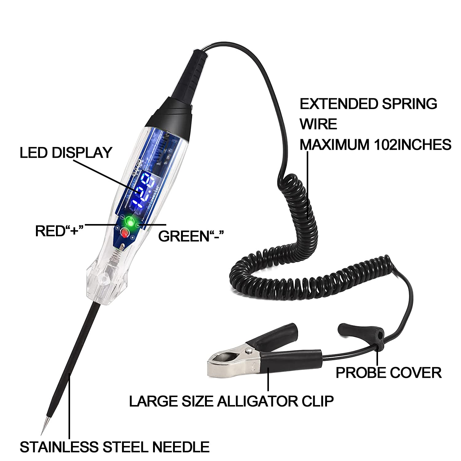 Awblin Upgraded Automotive Buzzer Test Light 4-60V Dc Digital Led Circuit Tester, Heavy Duty Light Tester With Voltmeter, Auto B