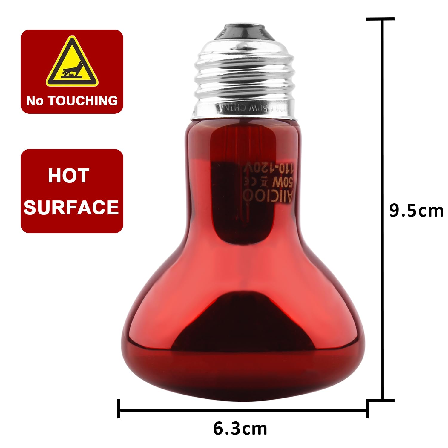 Aiicioo Reptile Red Light Bulb - Reptile Heat Lamp Bulb Infrared Basking Spot Lamp For Bearded Dragon Lizard Turtle Hermit Crab