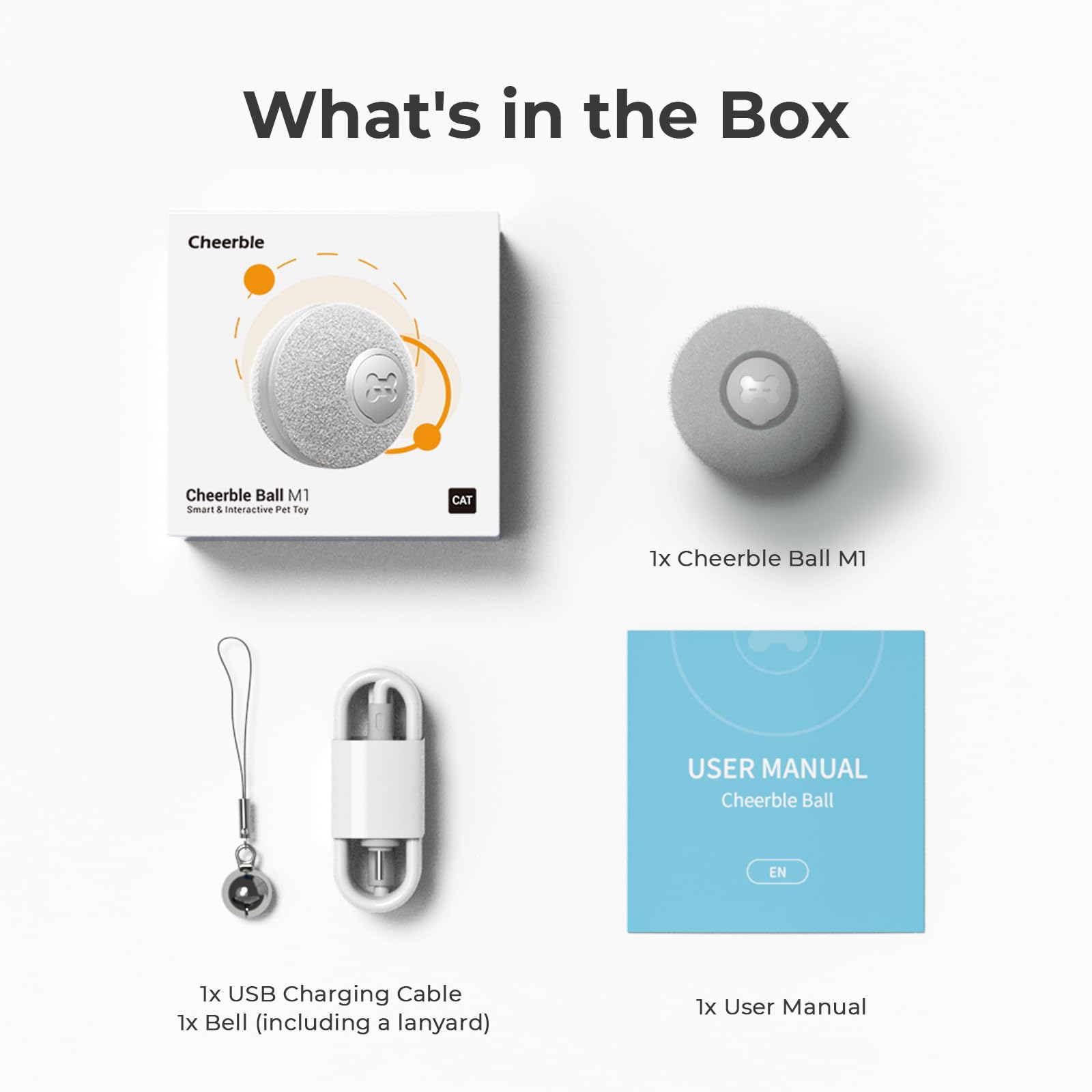 Cheerble Smart Interactive Cat Toy, Automatic Moving Bouncing Rolling Ball For Indoor Cat Kitten, Peppy Pet Ball With Lights And Bell, Grey