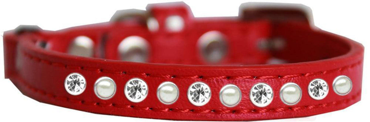 Mirage Pet Product Pearl and Clear Jewel Cat Safety Collar Red Size 14