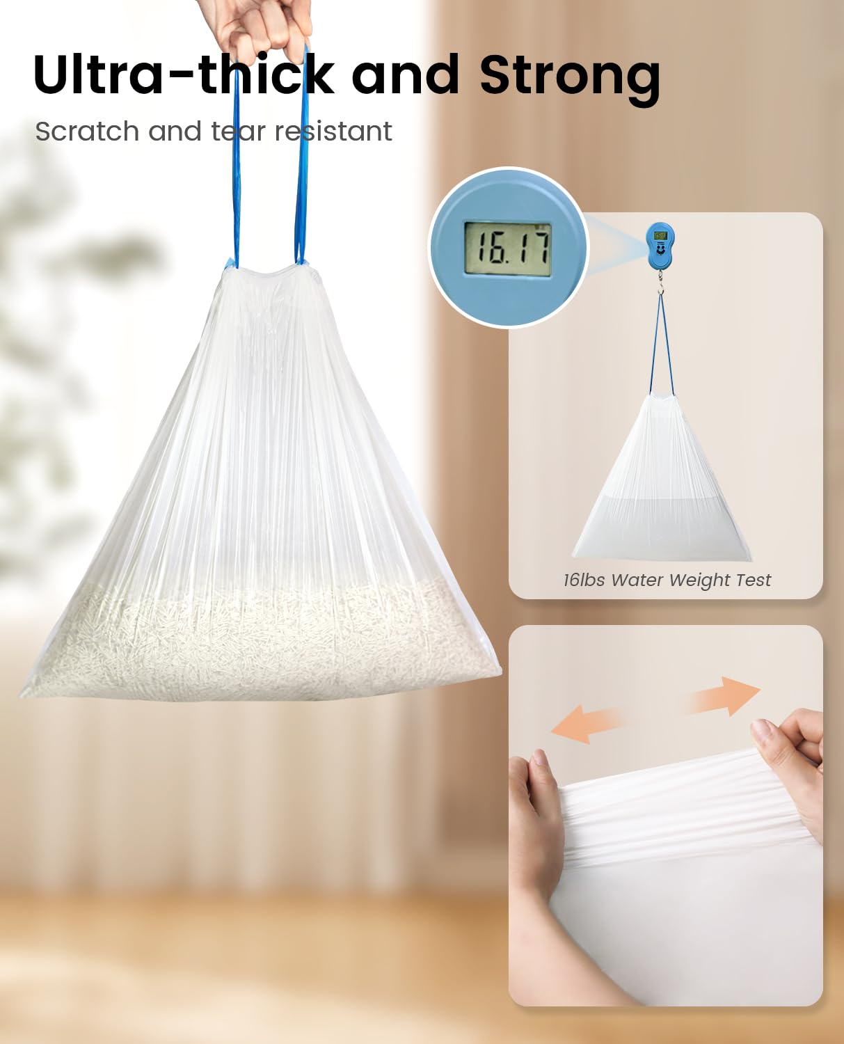 Cat Litter Box Liners-60 Count, Drawstring Cat Litter Waste Receptacles Bags For Lelo Elves Lmsp-10-18'' X 18''