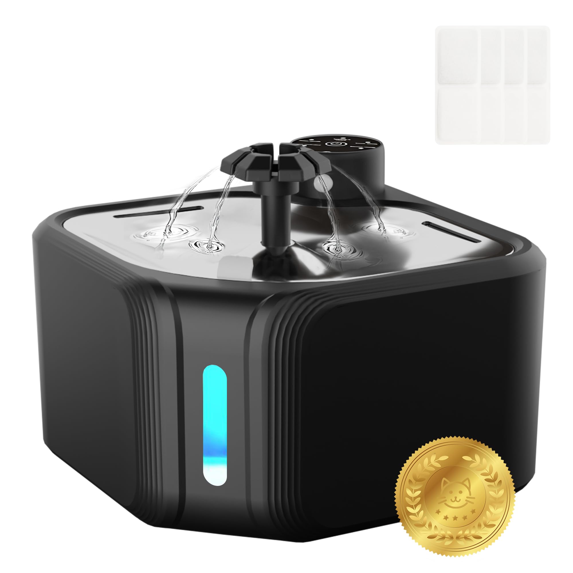Cat Water Fountain Cordless With 4 Pack Replacement Filters 108Oz/3.2L Pet Water Fountain Battery Operated With Stainless Steel 