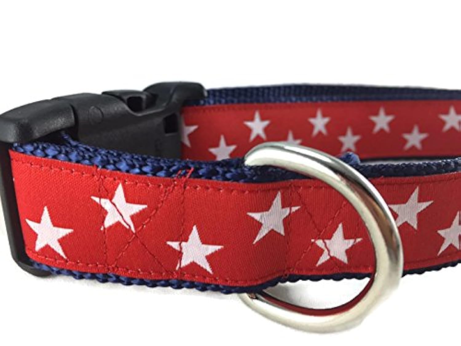 Caninedesign American Dog Collar, Stars, Red, Blue, 1 Inch Wide, Adjustable, Plastic Buckle, Quick Release, Medium And Large (Re