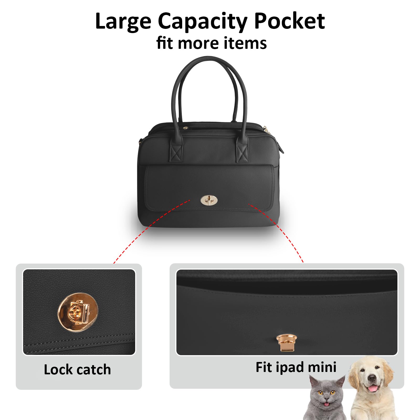 Fashion Pet Carrier Dog Purse Carrier Cat Soft-Sided Carriers For Puppy Kitten, Stylish Leather Handbag Tote Travel Pet Bag For