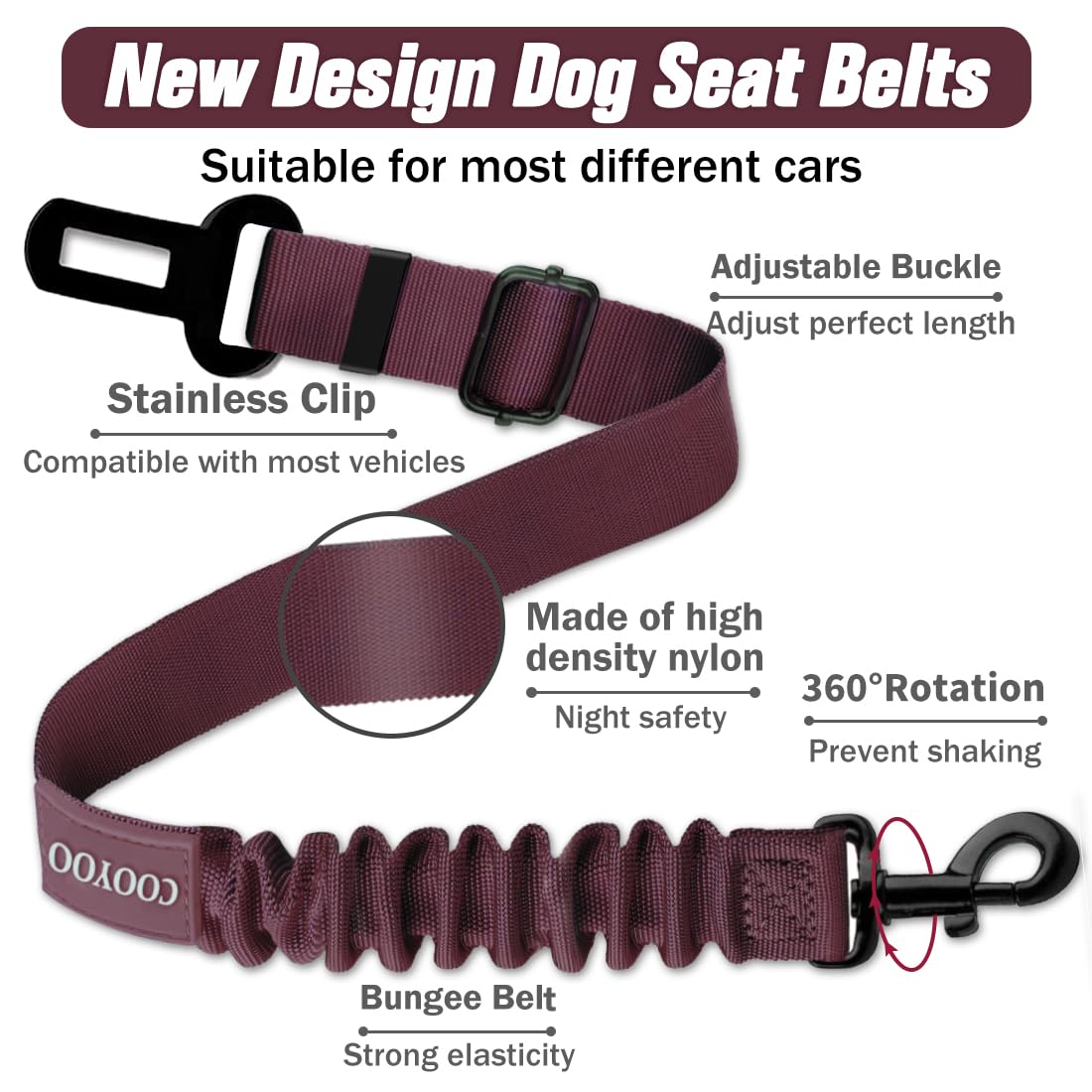 Cooyoo Dog Seat Belt,3 Piece Set Retractable Dog Car Adjustable Seatbelts For Vehicle Nylon Pet Safety Heavy Duty & Elastic & Du