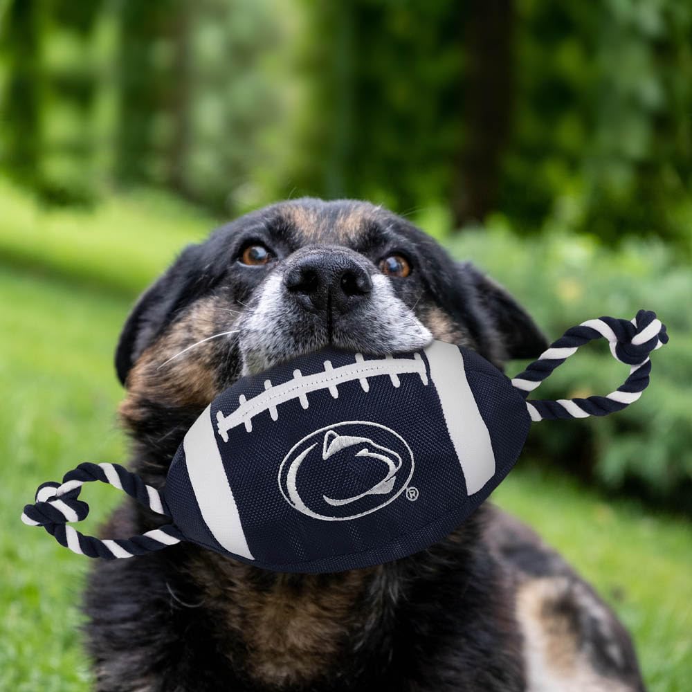 Pets First NCAA Penn State Nittany Lions Football Dog Toy, Tough Quality Nylon Materials, Strong Pull Ropes, Inner Squeaker, Col