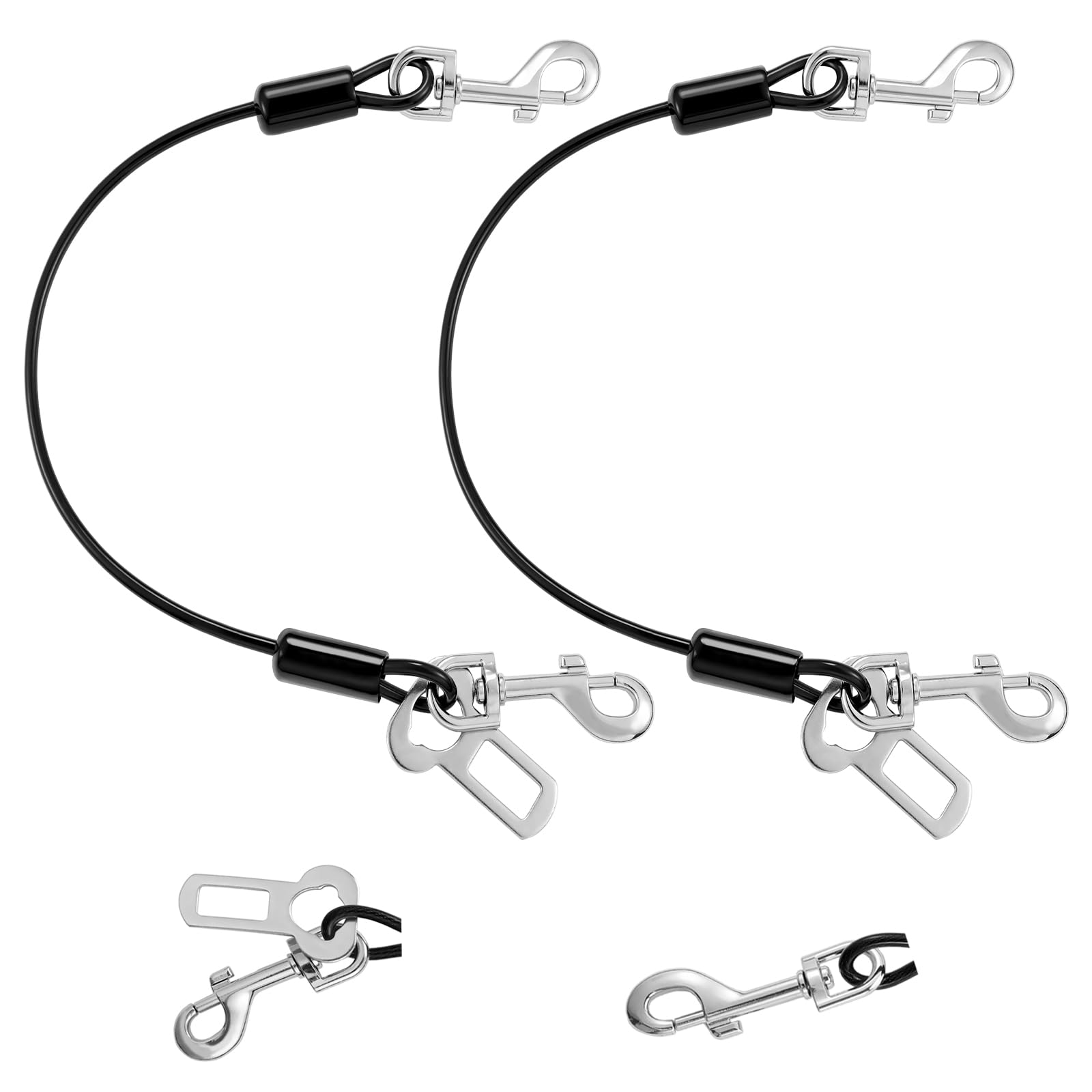 Vavopaw Dog Seat Belt For Car, 24'' Chew-Proof Coated Wire Dog Car Leash Seat Belt, Dog Leash With Buckles And Latch, Safety Har