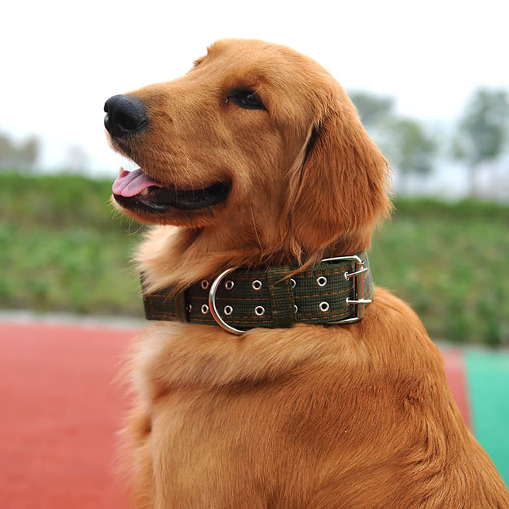 Buckle Dog Collar, 1.5 Wide Adjustable Nylon Military Tactical Dog Collars, 2-Rows D Ring Heavy Duty Dog Collar