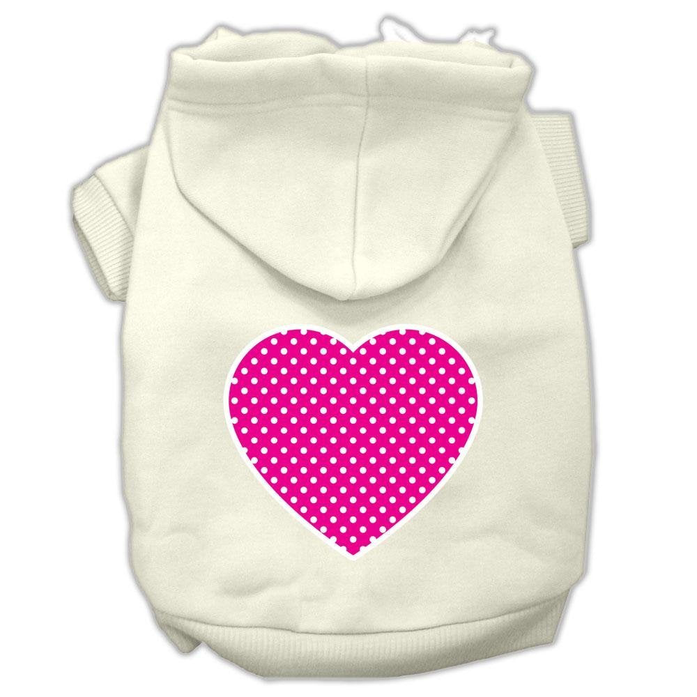 Pet Dog & Cat Hoodie Screen Printed, 'Pink Swiss Dots Heart' Cream Xl (14-20 Lbs.)