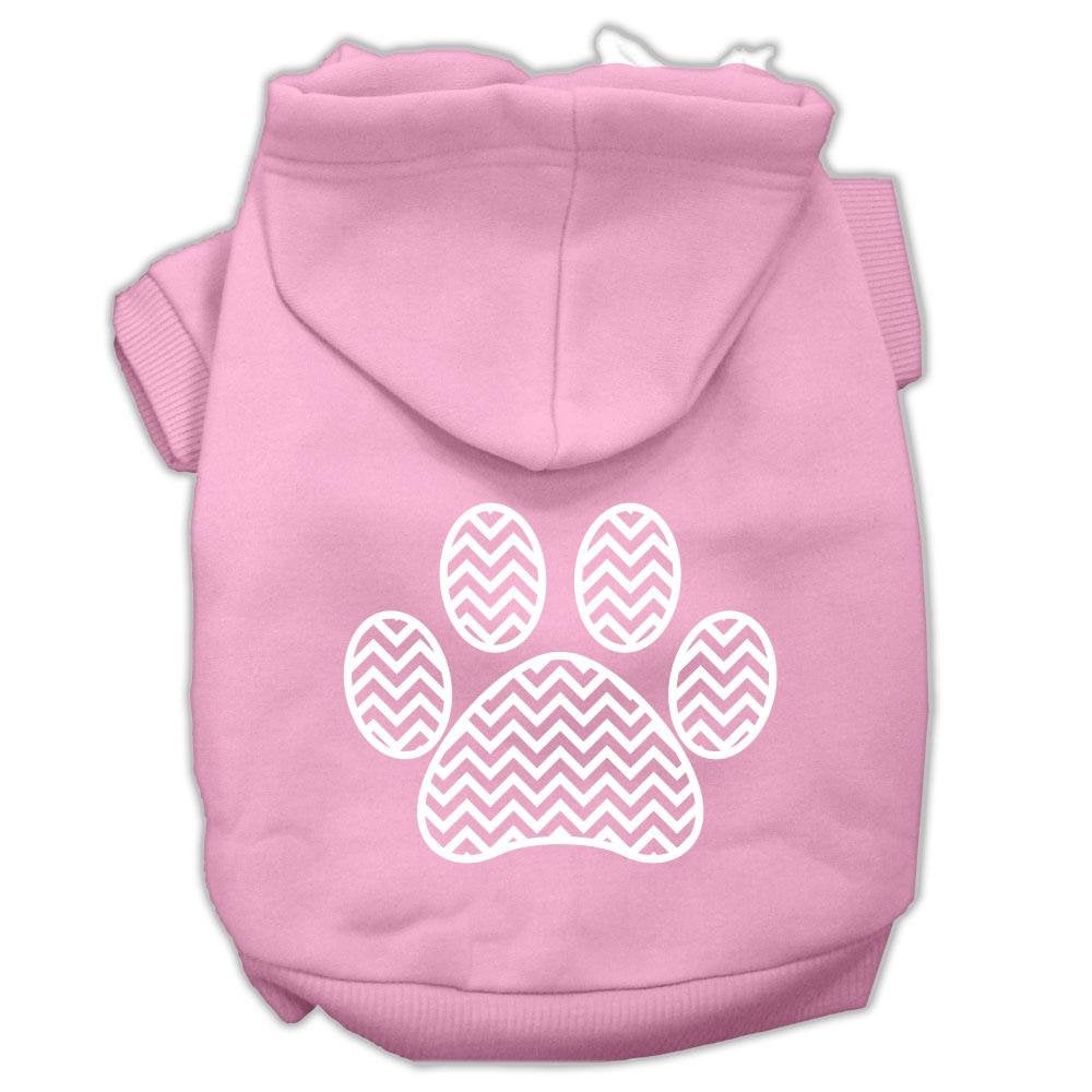 Pet Dog & Cat Hoodie Screen Printed, 'Chevron Paw Print' Light Pink Xs (0-3 Lbs.)