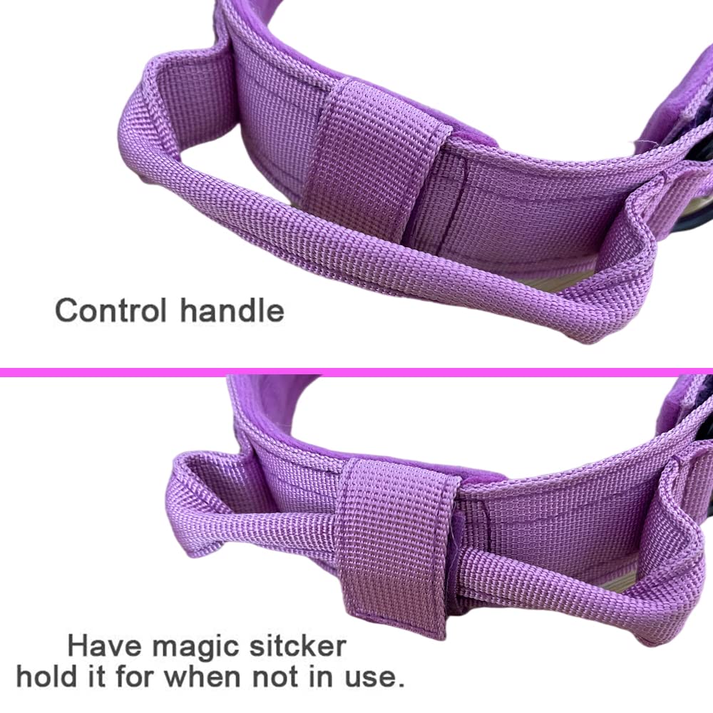 Tactical Dog Collar Military Dog Collar Adjustable Nylon Dog Collar Heavy Duty Metal Buckle With Handle For Dog Training (Purple,Xl)