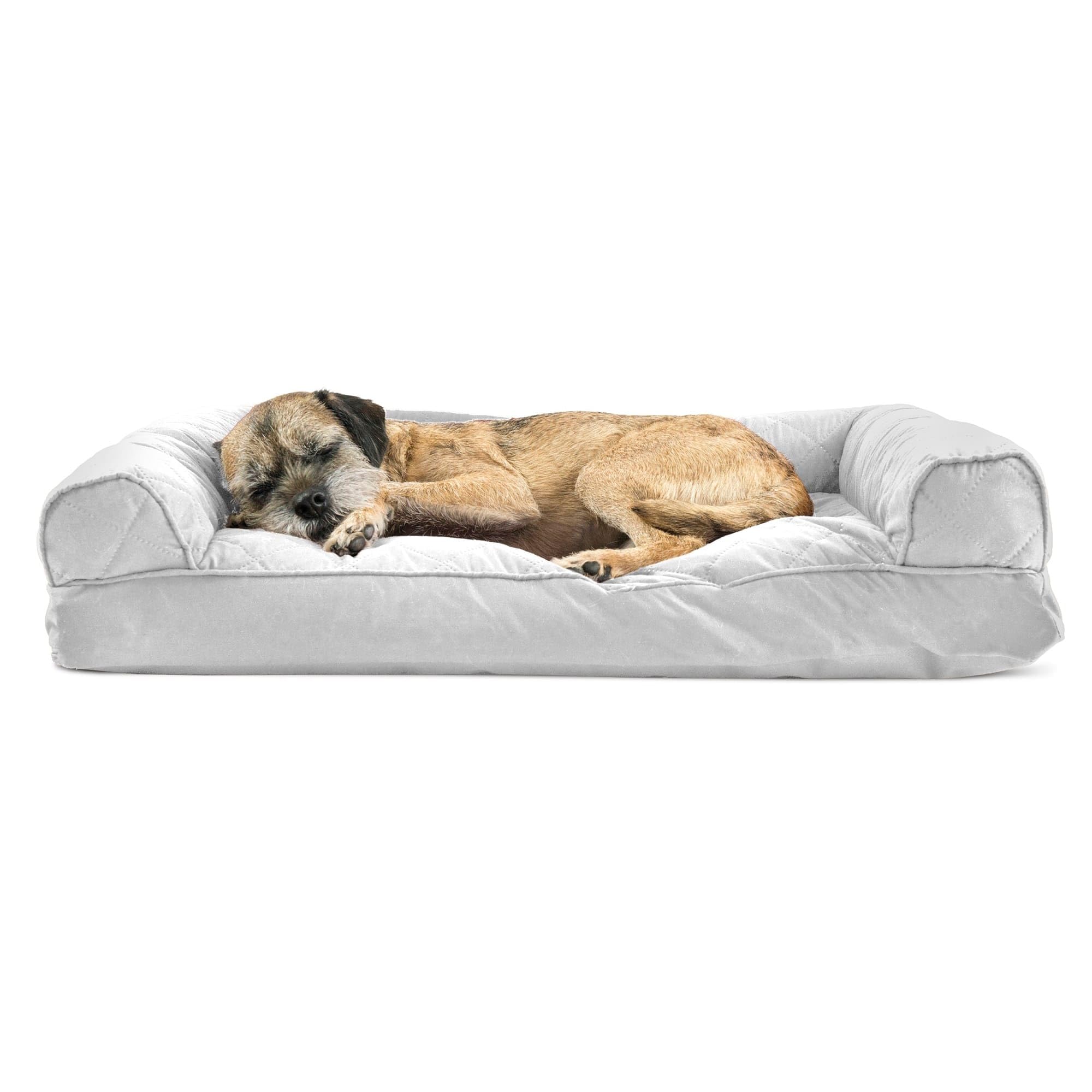 Furhaven Pillow Dog Bed For Medium/Small Dogs W/ Removable Bolsters & Washable Cover - Quilted Sofa - Silver Gray, Medium