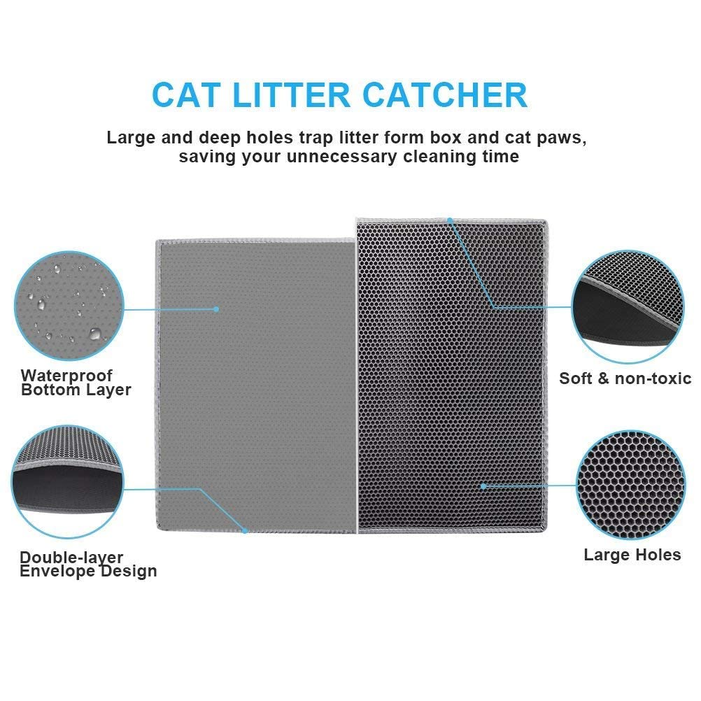 Pieviev 2 Packs Cat Litter Mat Double Layer Waterproof Urine Proof Trapping Mat (24'X15', Gray)