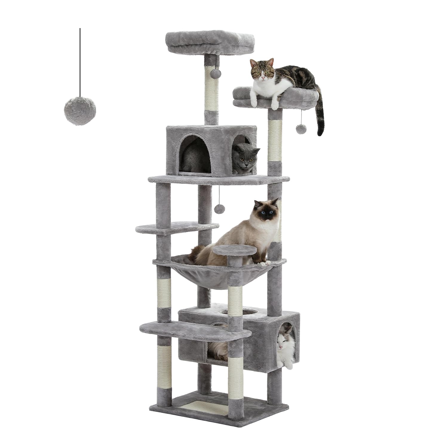 Pawz Road Large 72 Inch Cat Tree And Tower For Indoor Cats - With Sisal-Covered Scratching Posts, Padded Perches, Condos, And Ba