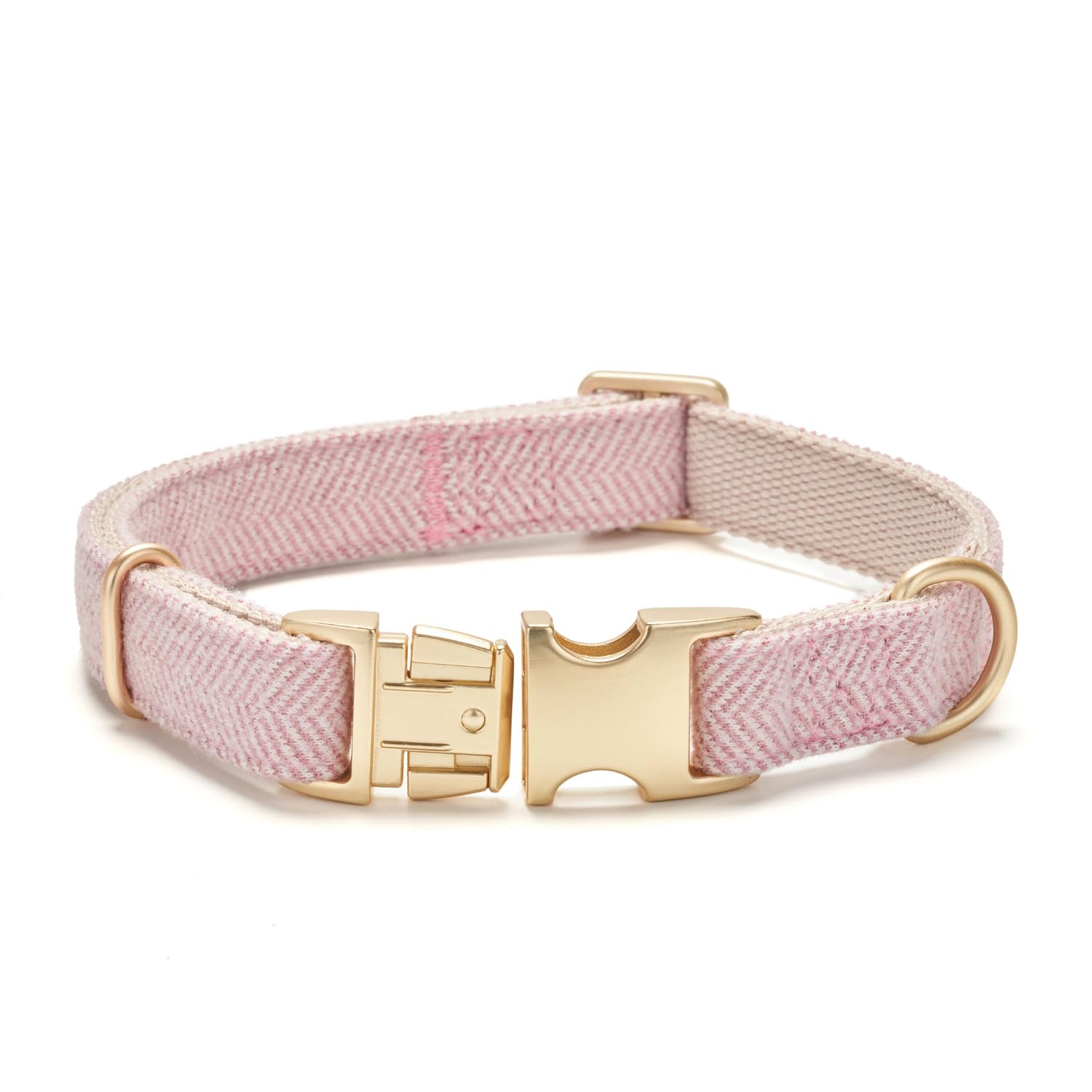 YUDOTE Soft Cotton Hemp Dog Collar with Metal Buckle Adjustable Twilled Dog Collars for Female Small Medium Large Dogs(Pink,Larg