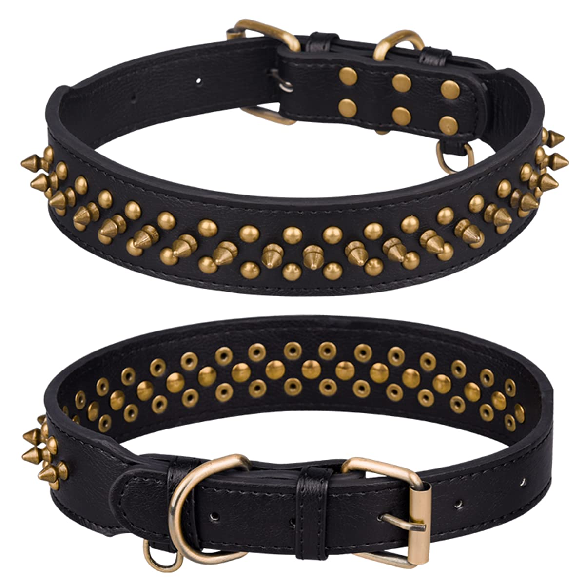 Serijoars Spiked Dog Collar Soft Pu Leather Mushrooms Rivet Spike Studded Dog Collar Adjustable Puppy Collars (M, Black1)