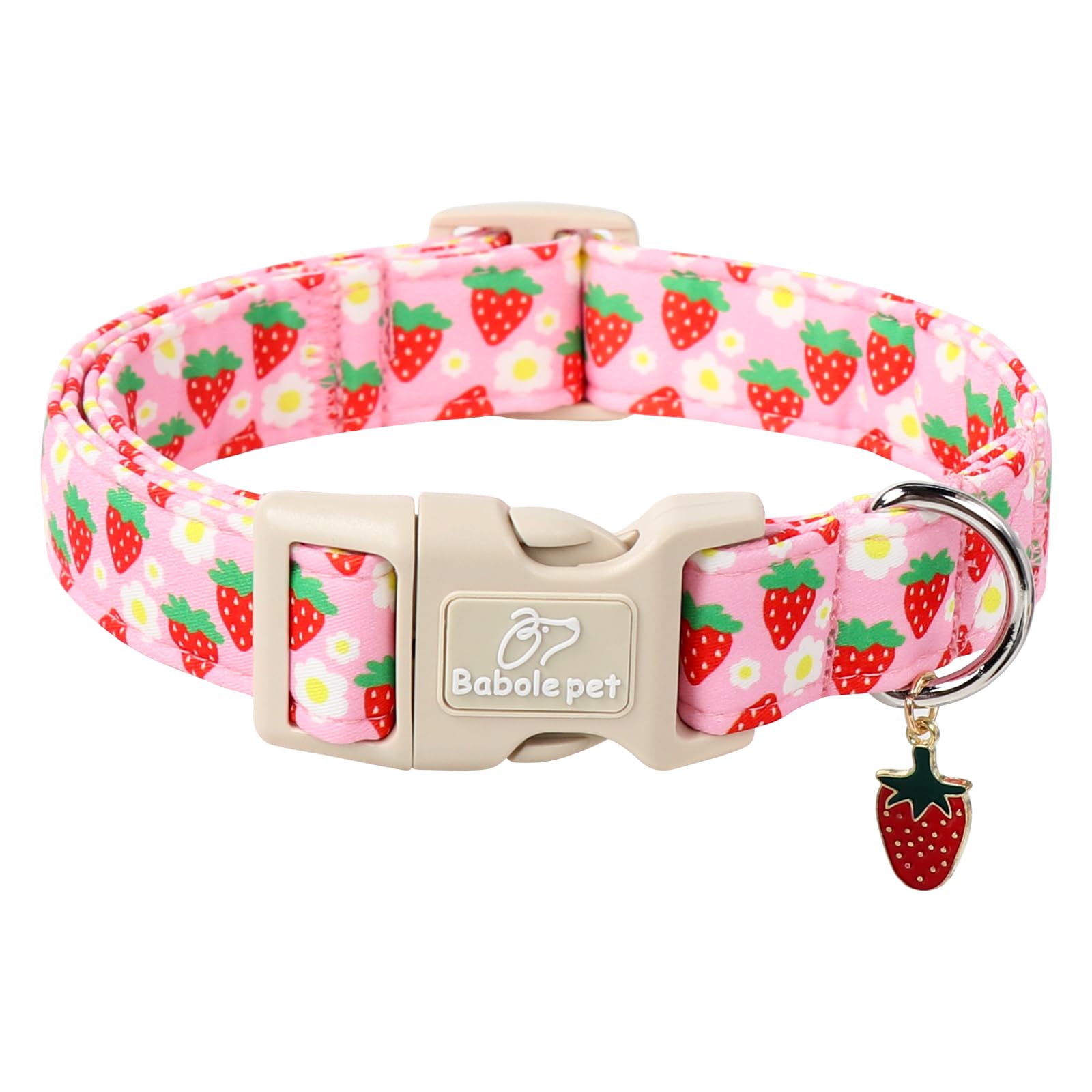 Babole Pet Cute Spring/Summer Dog Collar, Adjustable Pink Strawberry Dog Collars For Giant Large Dogs, Lightweight Quick-Release