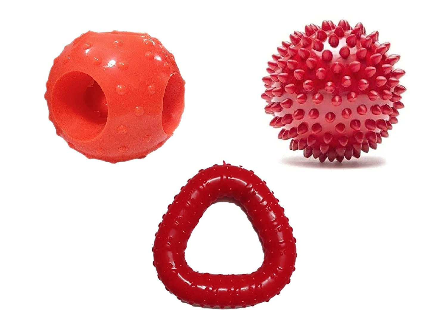 RvPaws Dog Rubber Chew Toy Combo (Hole Ball + Trio Chew + Spike Ball)  Color May Vary