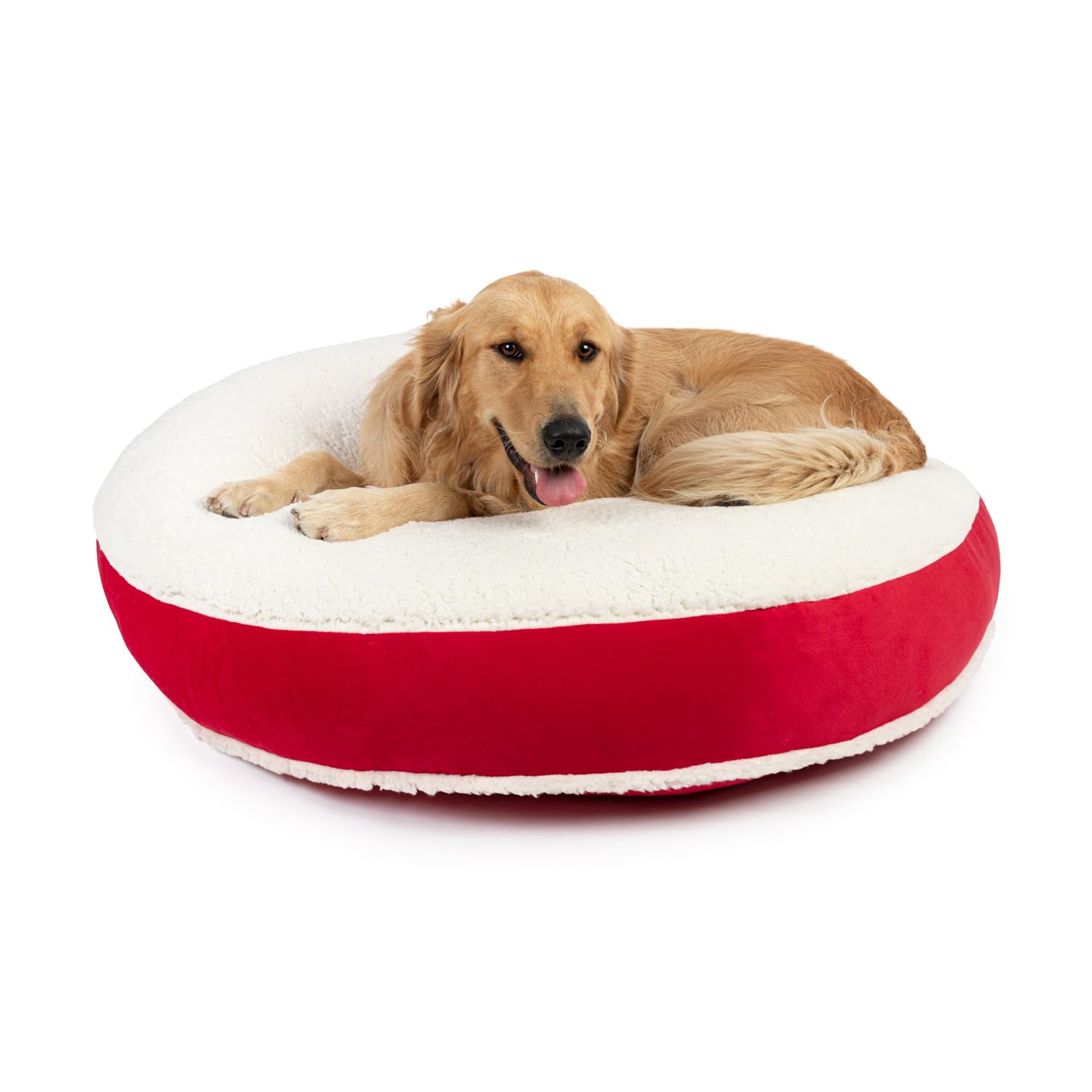 Sherry Kline 27 Christmas Sphere Round pet Bed in red Velvet and Natural Sherpa