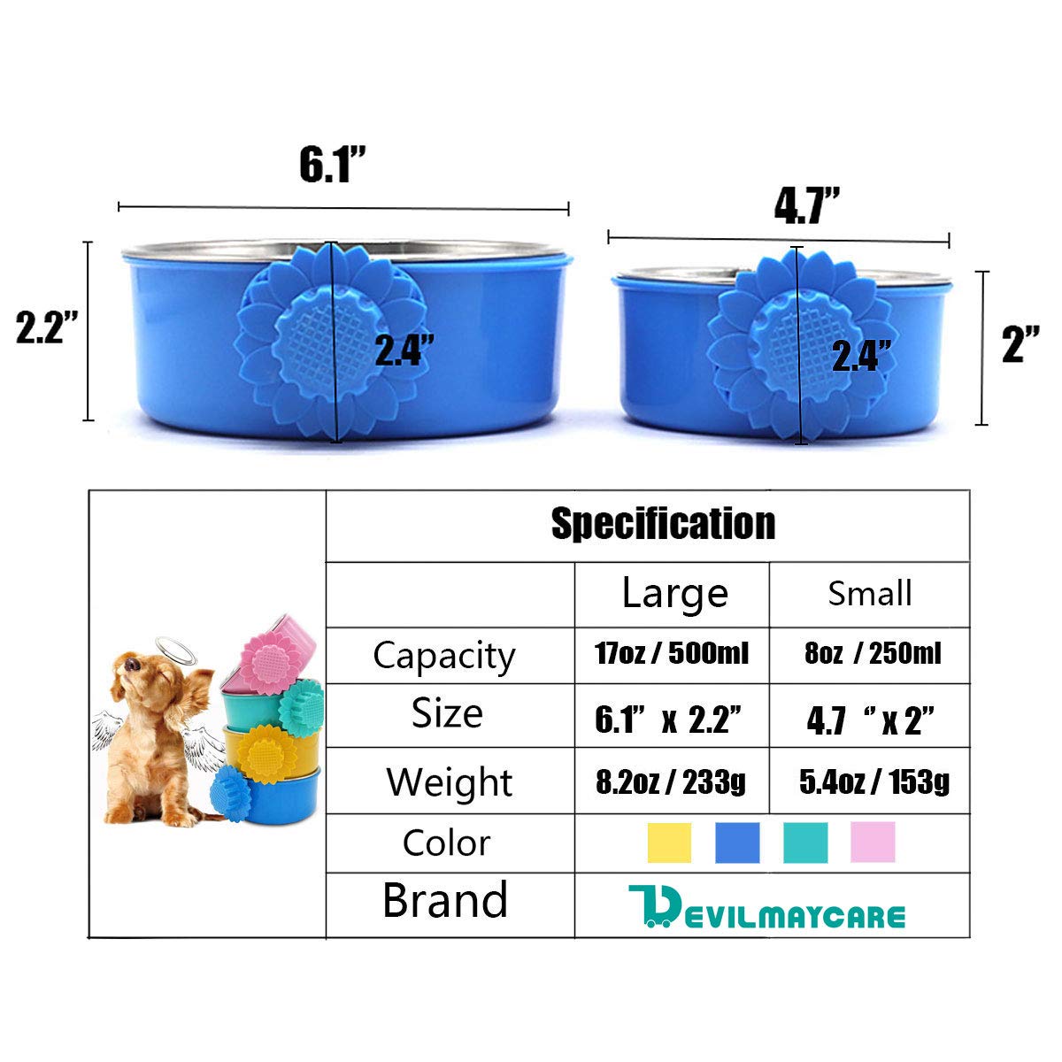 DEVILMAYCARE Pet Feeder Dog Bowl Stainless Steel Food Hanging Bowl Crates Cages Dog Parrot Bird Pet Drink Water Bowl Dish Access
