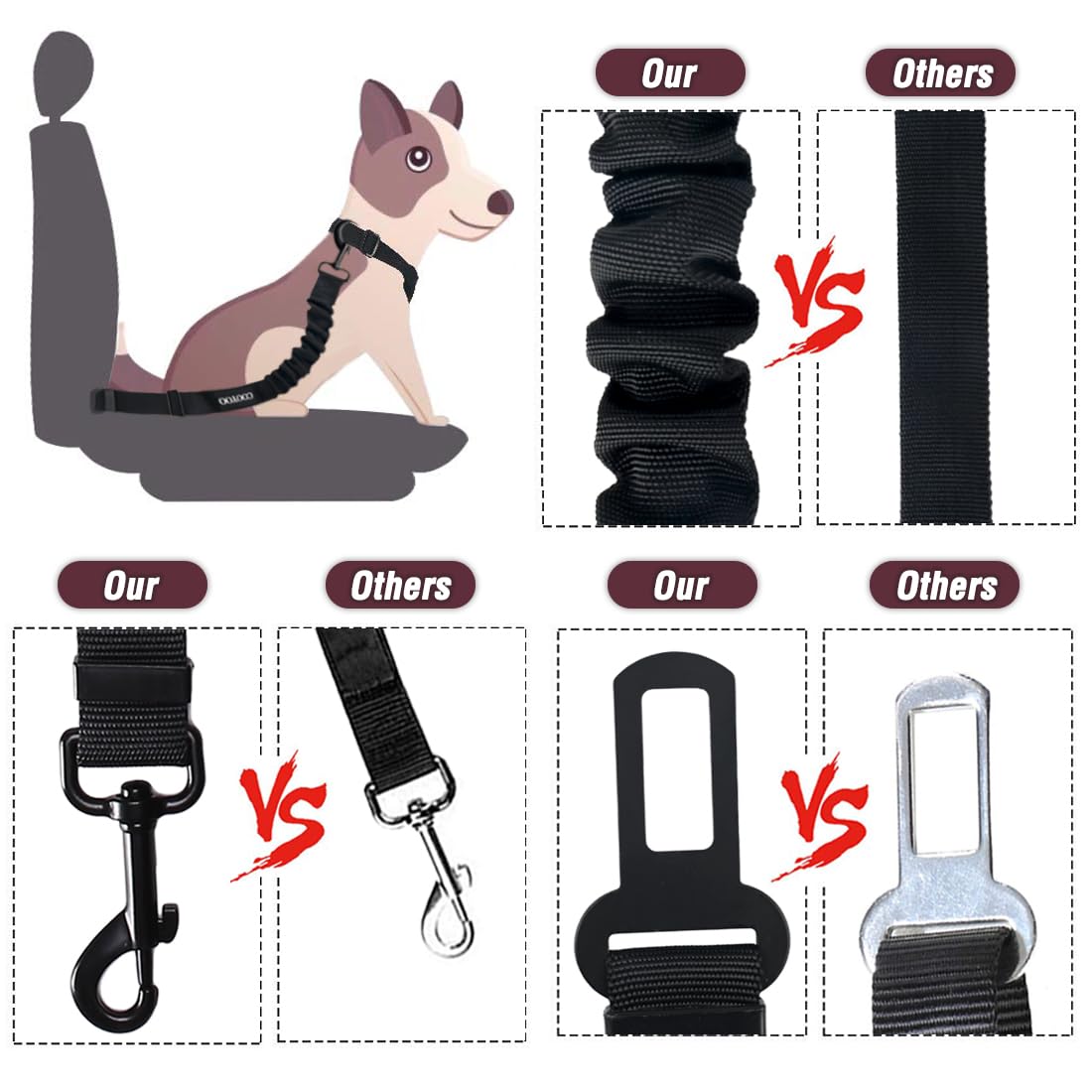 Cooyoo Dog Seat Belt,3 Piece Set Retractable Dog Car Adjustable Seatbelts For Vehicle Nylon Pet Safety Heavy Duty & Elastic & Du