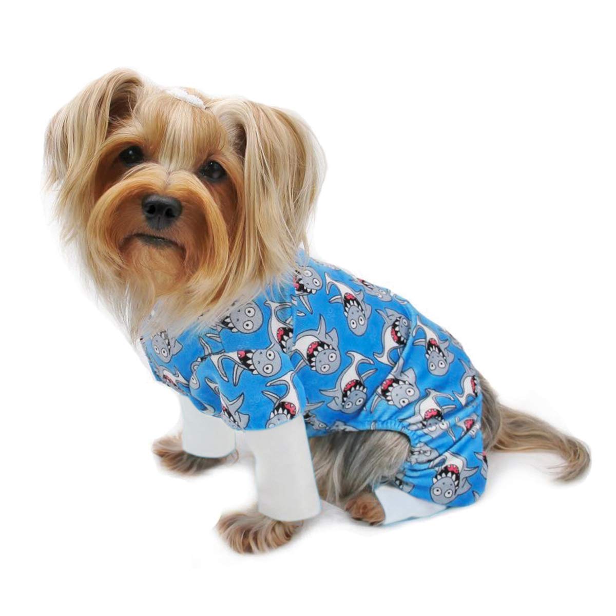 Klippo Dog/Puppy Minky Silly Sharks Plush Pajamas/Bodysuit/Loungewear/Pj/Coverall/Jumper/Romper For Small Breeds (M)