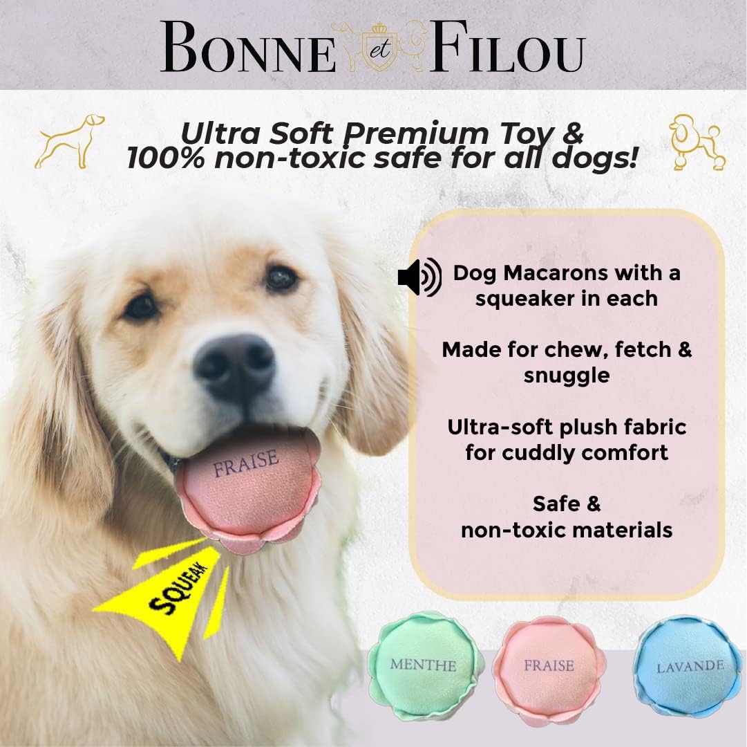 Bonne Et Filou 6 Count Macarons Shape Plush Squeaky Dog Toys Interactive Puppy Chew Toys For Aggressive Chewers Dog Toys For Sma