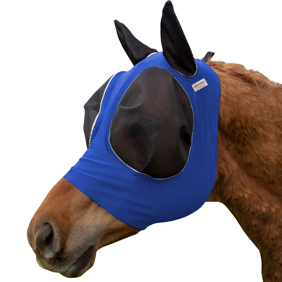 Derby Originals Reflective Lycra Fly Mask with 1 Year Warranty Mesh Eyes and Ears,Royal Blue,Medium (Cob/Arabian),72-7177-RBL-ME