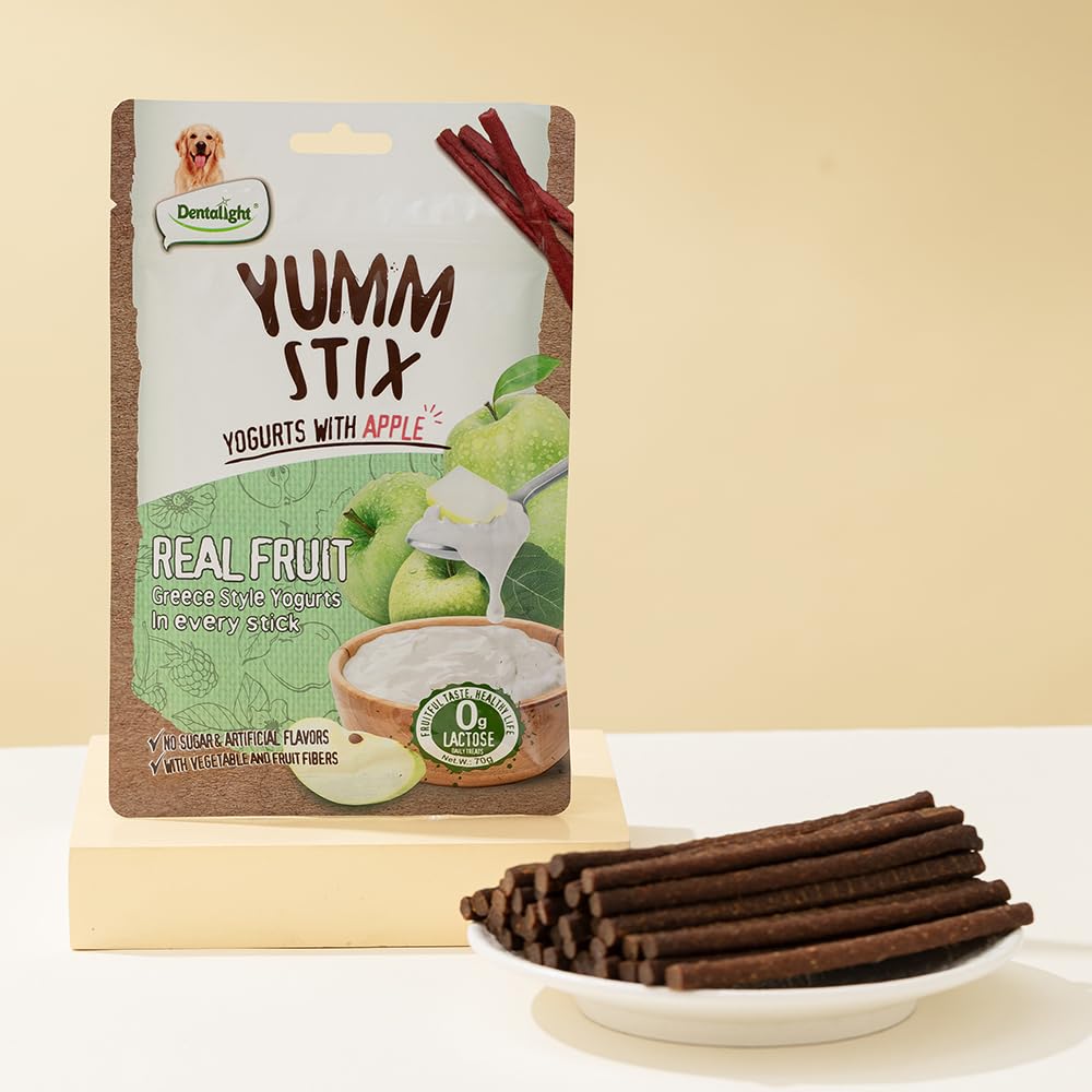 Dentalight - Yumm Stix Tuna Yogurts Stick Dog Treat Training Snack 70g, 2.5 Ounce (70g, Apple)