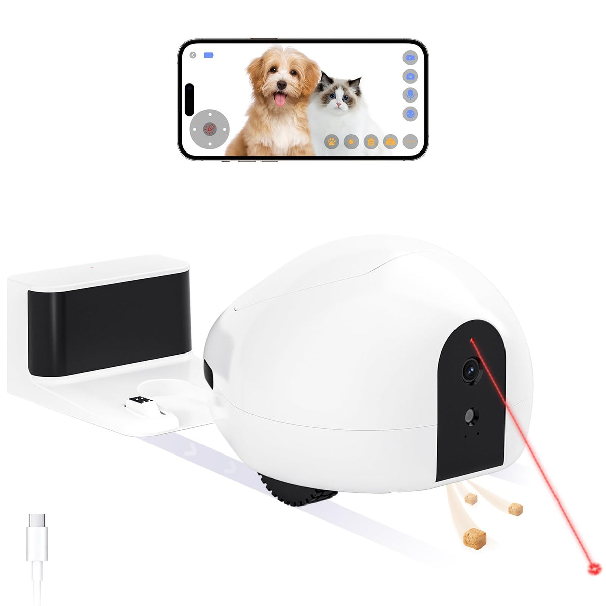 Pumpkii Cat Camera With Interactive Pointer Toy, Moving Robot For Dog And Cat, Mobile Pet Camera Treat Dispenser With Phone App,