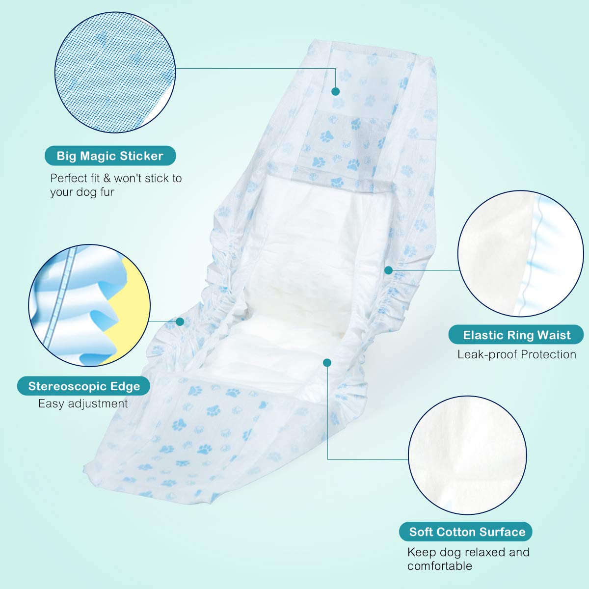 Flying Paws Male Dog Diapers - Absorbent Belly Bands for Incontinence, Medium, Pack of 44