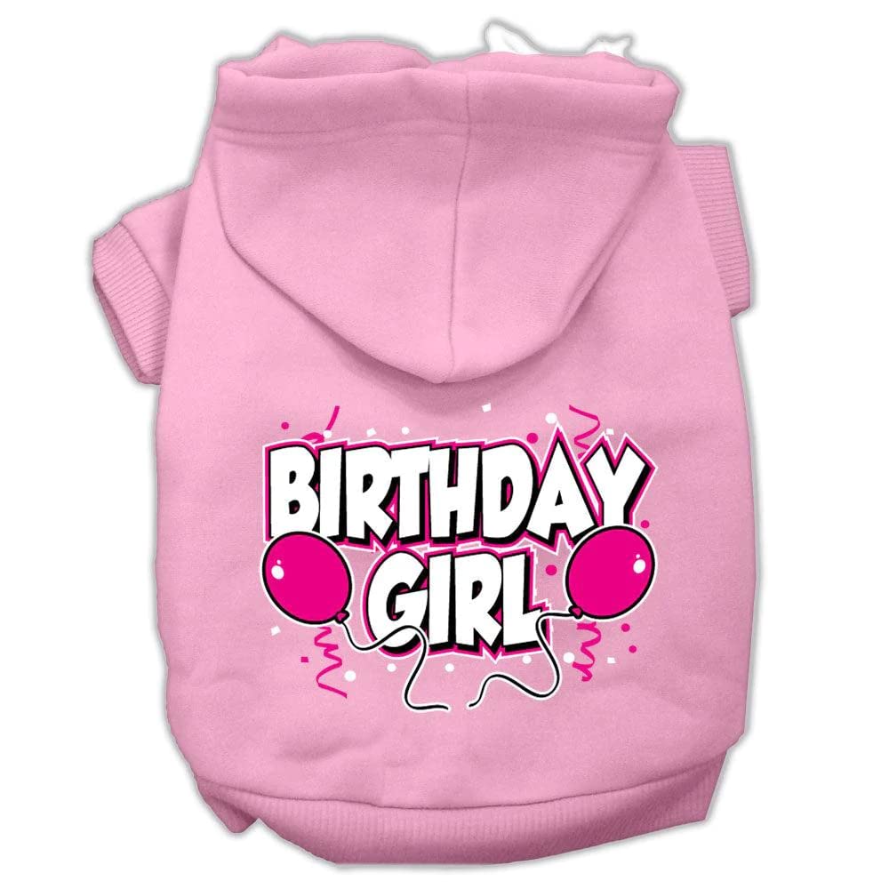 Pet, Dog & Cat Hoodie Screen Printed, 'Birthday Girl' Light Pink Md (6-10 Lbs.)