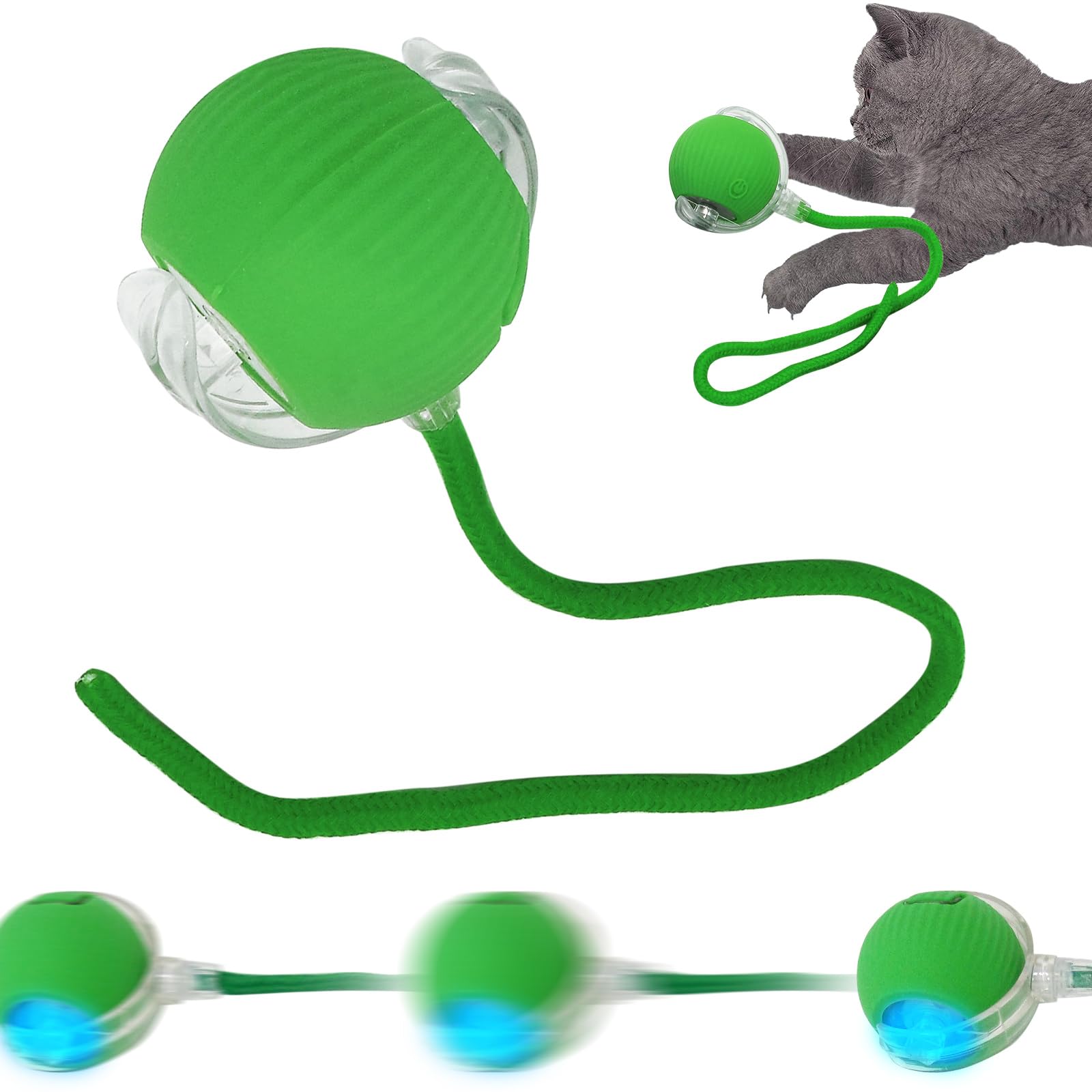 Sorneicdr New Interactive Rolling Dog Ball, 360 Smart Pet Toy Ball, Self Rolling Ball Cat Toys For Small Medium Dogs Cats, Green