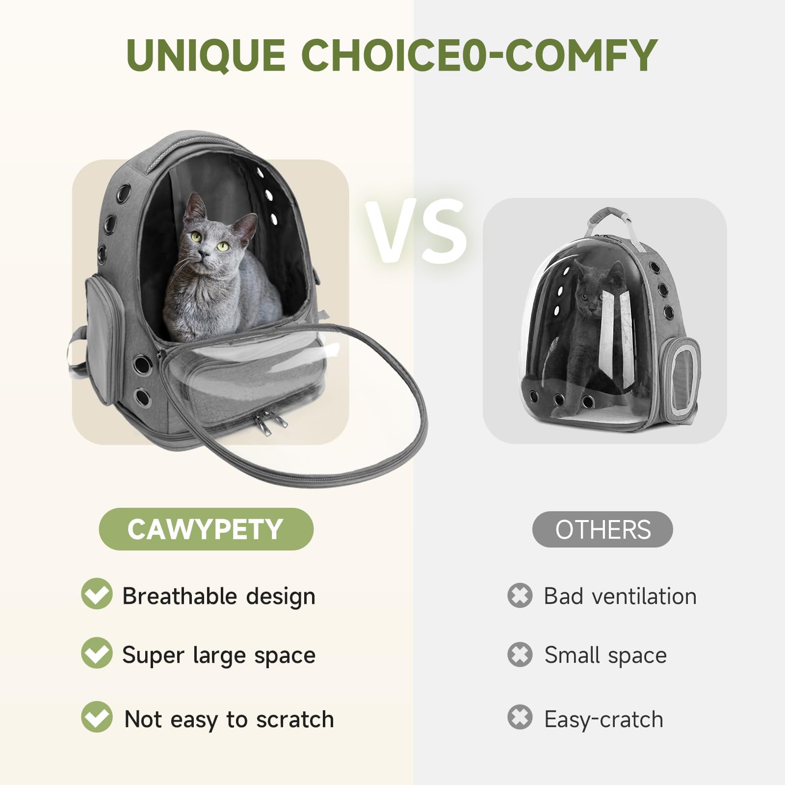 Cawypety Cat Backpack Carrier, Breathable Cat Carrier Large Space Bubble Pet Backpack For Kitty Small Dog Up To 12Lbs, Transpare