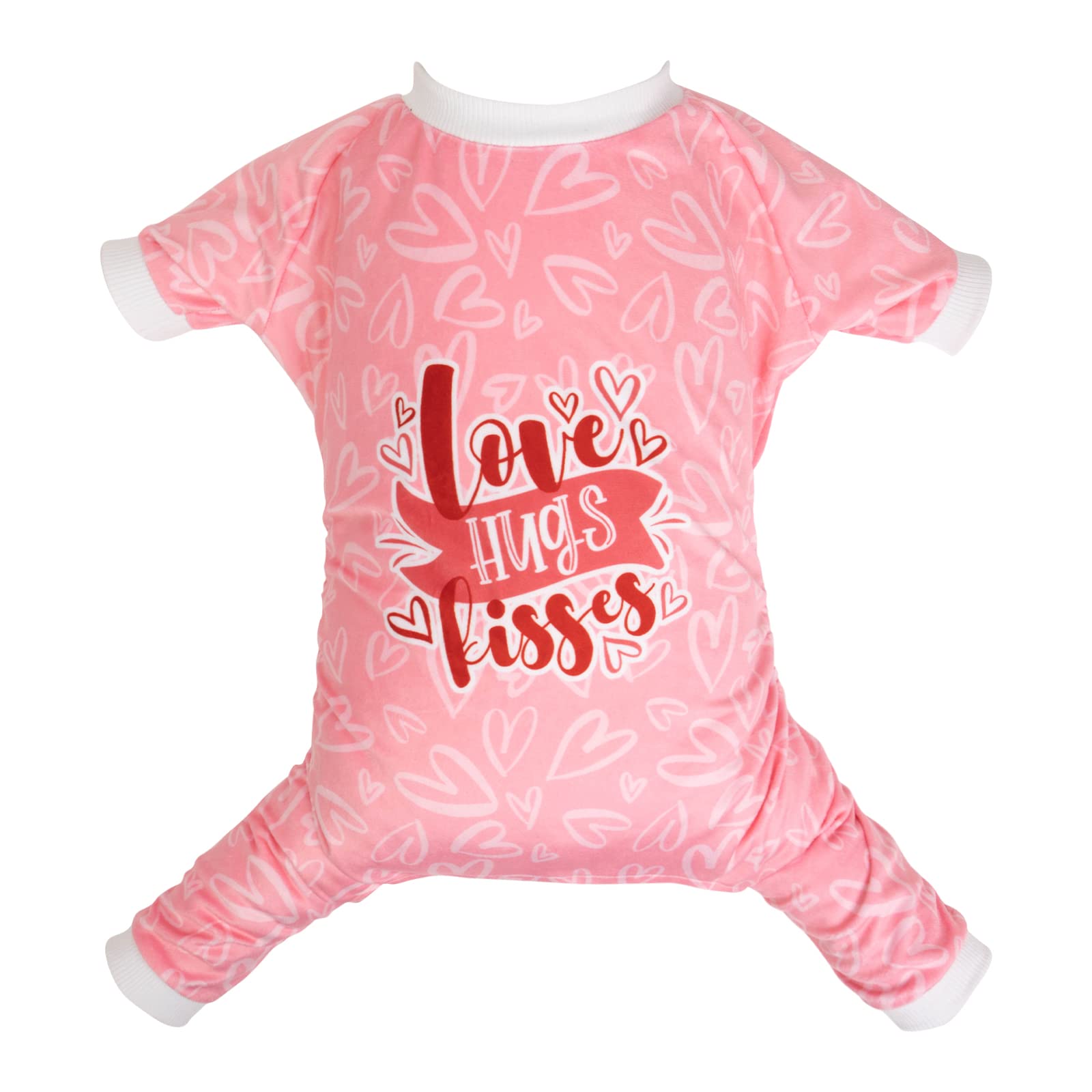 Cutebone Valentine'S Day Love Hugs Kisses Small Dog Pajamas Stretchy Puppy Pjs Soft Fleece Onesie Cat Clothes For Daily Wear P273L