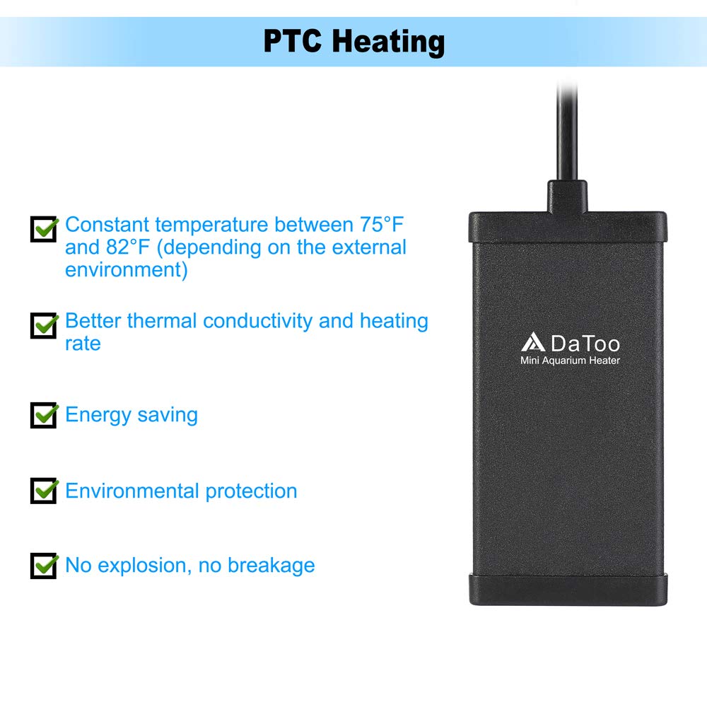 Datoo 10 Watt Small Aquarium Heater Mini Betta Flat Fish Tank Heater For 1 Gallon 1.5 Gallon