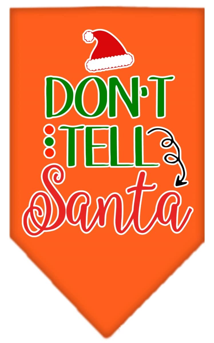Christmas Pet and Dog Bandana Screen Printed, &quot;Don't Tell Santa&quot; Orange Small